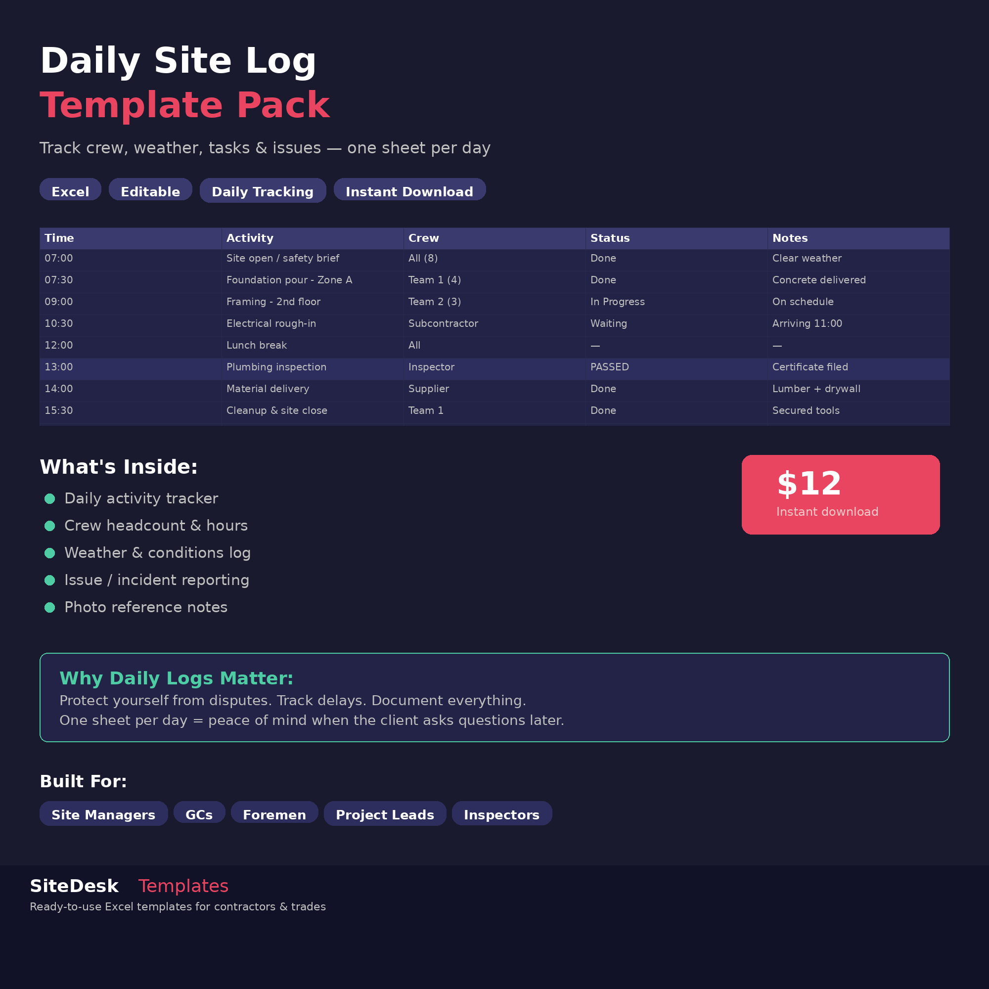Daily Site Log Template cover image